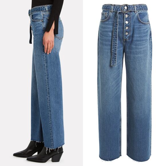 Boyish by HER NWT The Charley Belted Wide Leg Cotton Raw Hem Button Fly Jeans - Picture 3 of 10